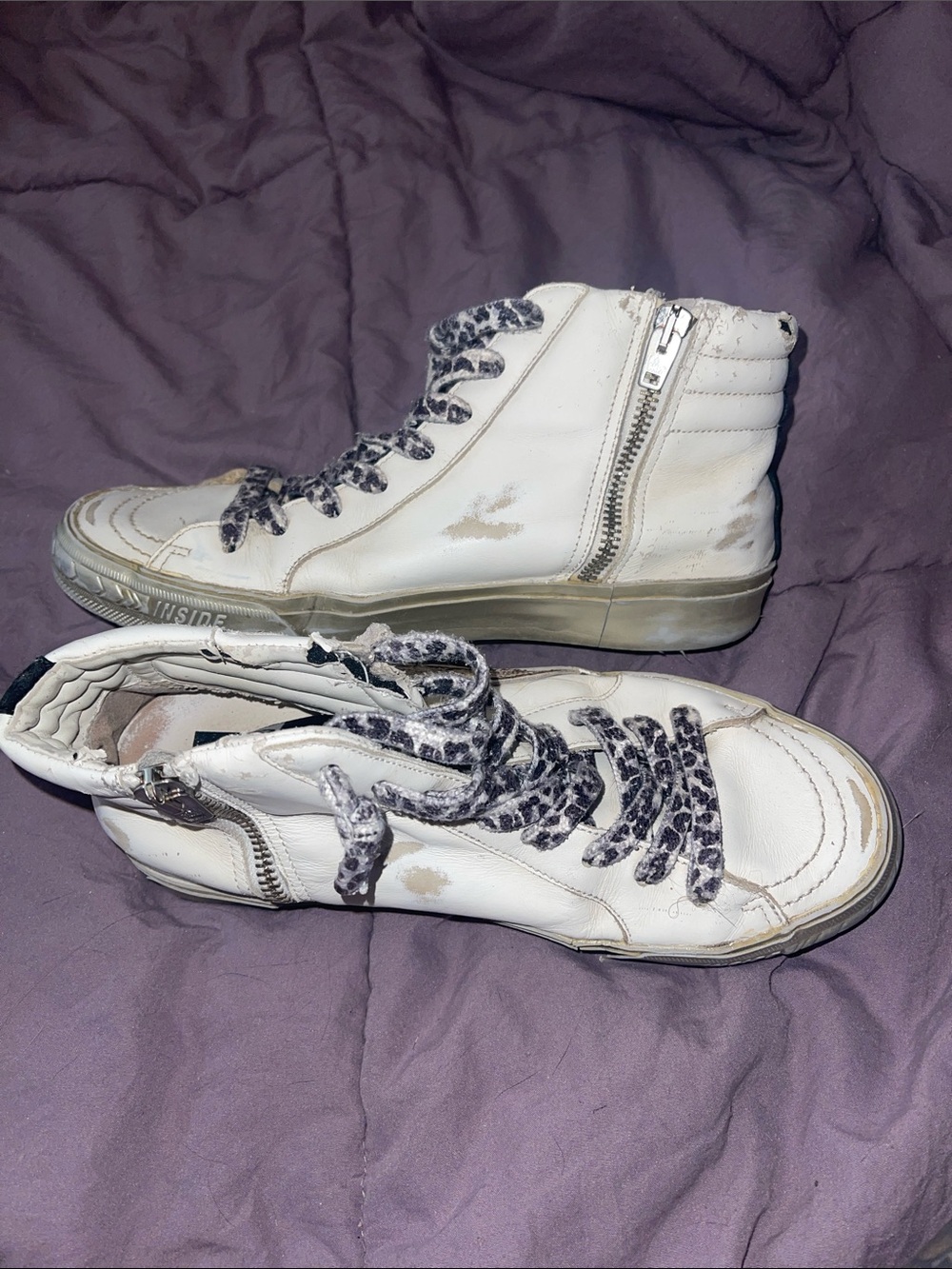 Golden Goose White High-Top Sneakers with Leopard-Print Laces - Picture 7 of 9
